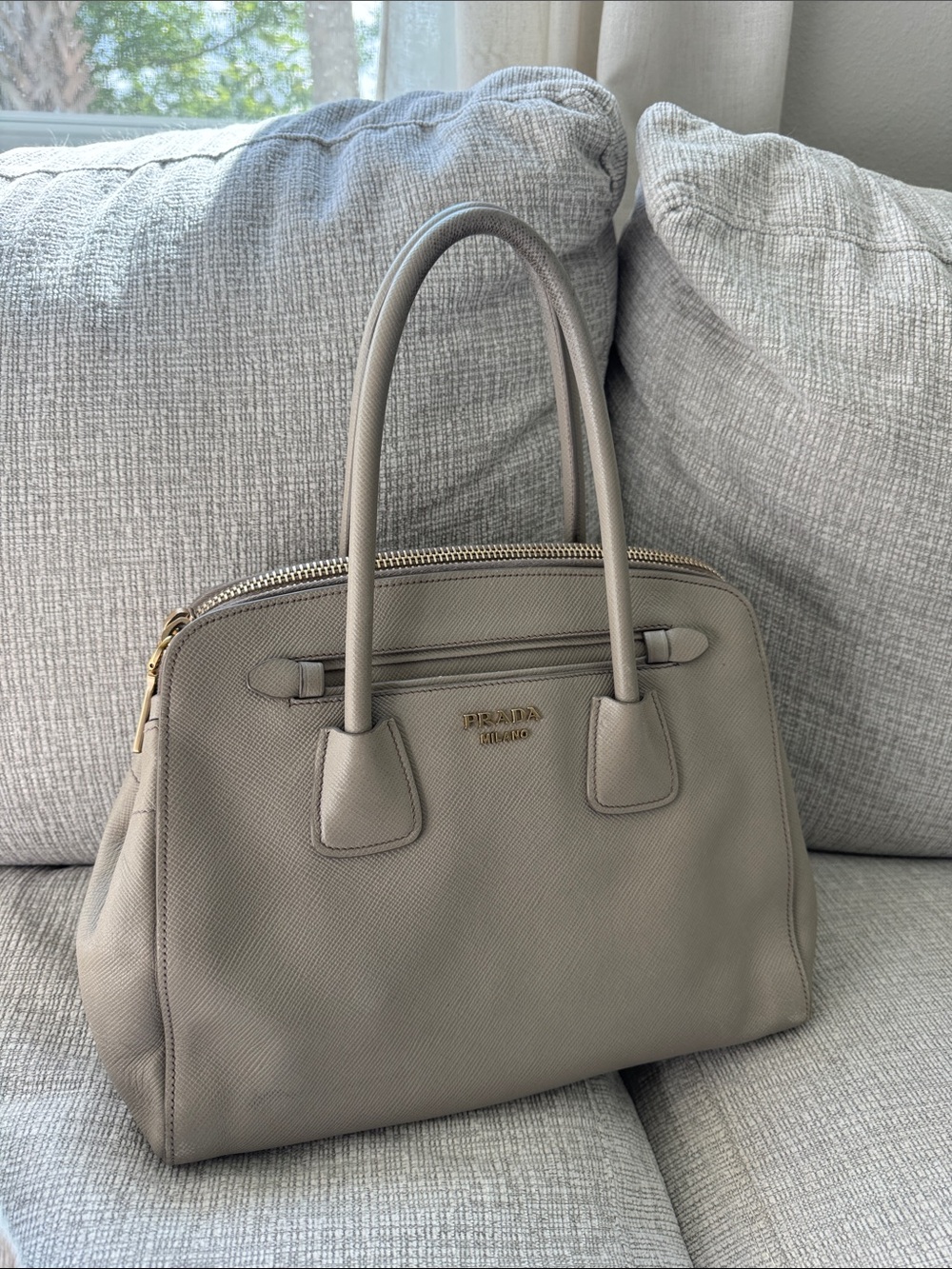 Prada Taupe Leather Dome Tote